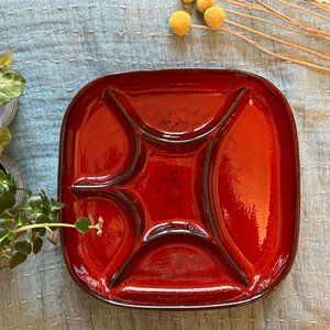 Set of 4 Unique red ombre cersie color Vintage  Square compartment dinner plates